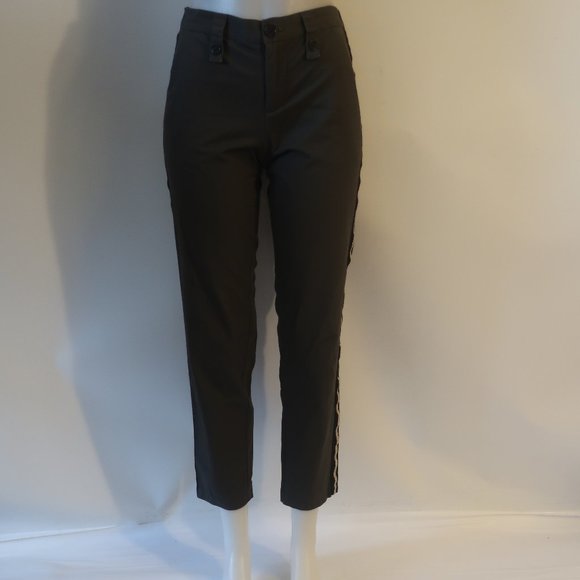Zadig & Voltaire Pomelo Rip Stop Gray, Black, Gold Stripe Chino Pants EU 34/XS - Picture 2 of 8